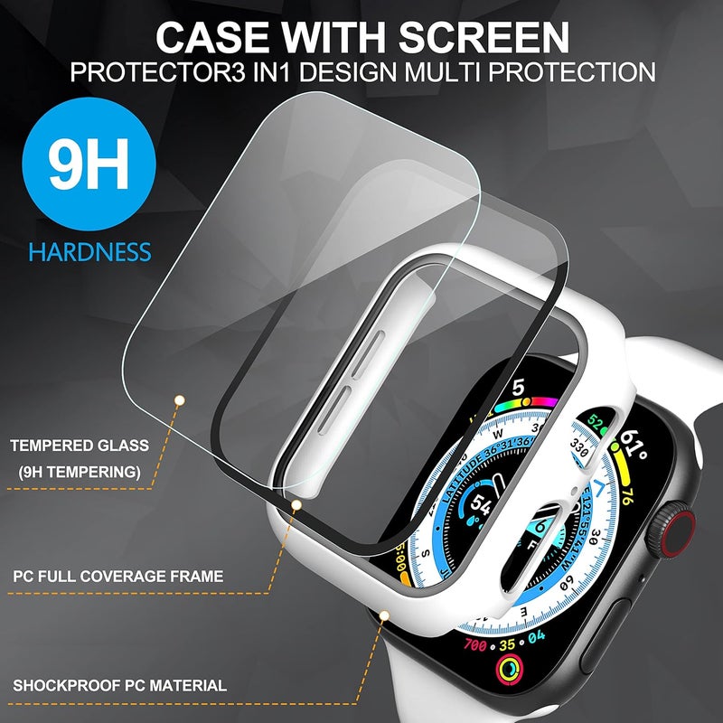 Diruite 2-Pack for Apple Watch Series 7 41mm, Tempered Glass Screen Protector Case, Ultra-Thin All-Around Protection Cover, White - Image 3